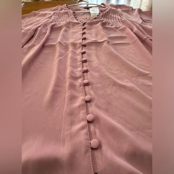 TORRID NWT Georgette smocked blouson sleeve blouse in mauve mist 23” p2p sz 12 - Picture 10 of 12